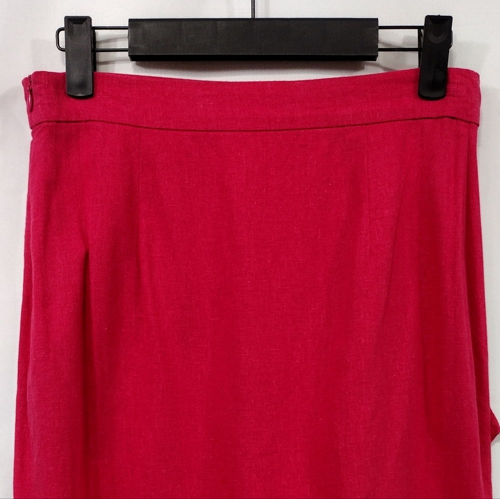 Zara Cerise Linen Ruffle Front Pencil Skirt Women's  S Pink Office Career Casual - Picture 8 of 10